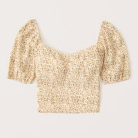 Abercrombie & Fitch Puff Sleeve Sweetheart Top - Yellow Pattern (NWT) - Picture 1 of 5